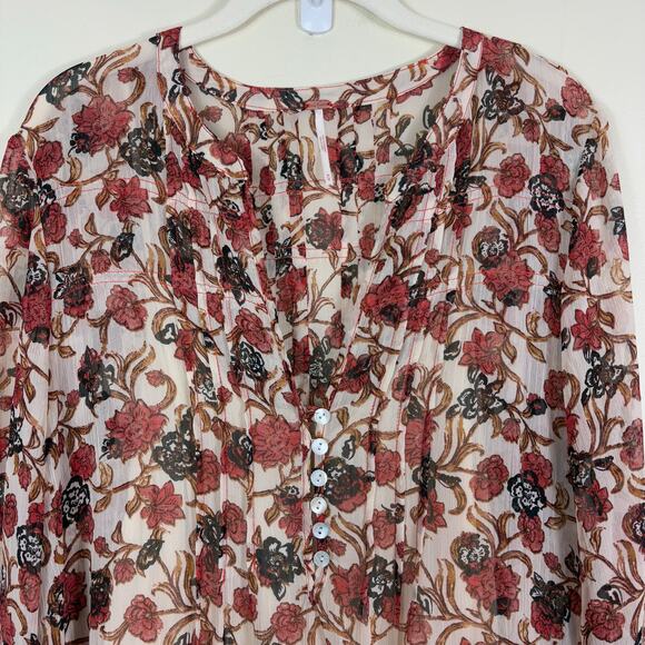 Free People Lightweight Sheer Lined See It Through Floral Long Sleeve Maxi Dress - Picture 4 of 16